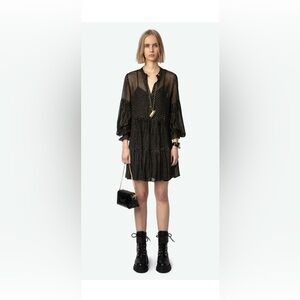 Zadig & Voltaire Black and Gold Sheer Blouse